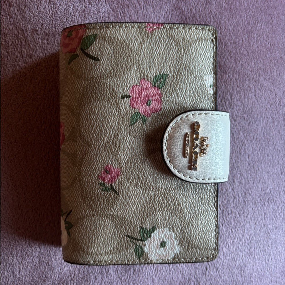 Coach Floral Print Wallet - Cream and Pink